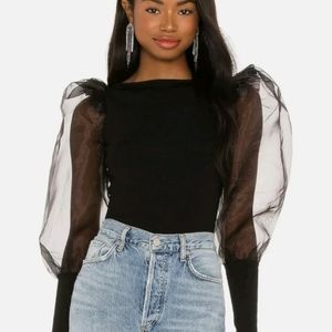 Alice + Olivia Abella Puff Sleeve Boatneck Top Size L NWOT